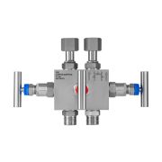 Трехвентильный блок 3ВБ, присоединение к процессу - 2xG1/2 (наруж), присоединение к прибору - 2xG1/2 (внутр, накидная гайка), межосевое расстояние - 54мм, нерж.