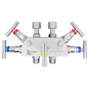 Пятивентильный блок 5ВБ, присоединение к процессу - 2xG1/2 (наруж), присоединение к прибору - 2xG1/2 (внутр, накидная гайка), межосевое расстояние - 37мм, нержавеющая сталь