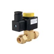 Клапан электромагнитный (соленоидный) двухходовой,  непрямого действия, нормально закрытый НЗ, номинальное напряжение АС 220В, присоединение под пайку (10мм), корпус - латунь, уплотнение - HNBR, Kv = 0,8 м3/час